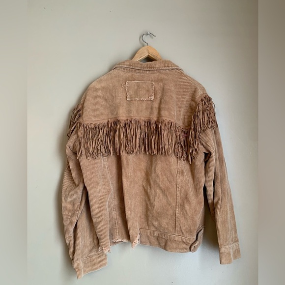 POL tan Rough Fringe Corduroy Jacket studded coat distressed boho coastal - Picture 6 of 11